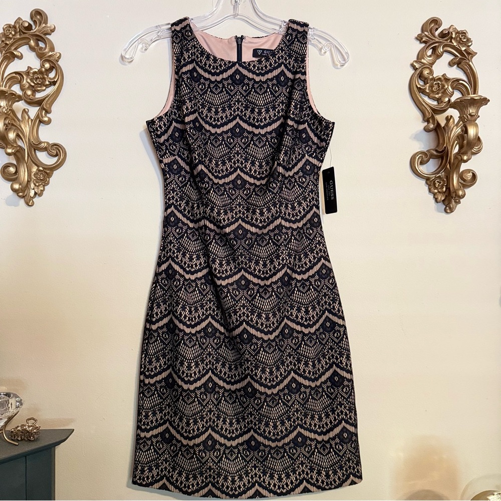 Guess Black and Nude Patterned Mini Dress
